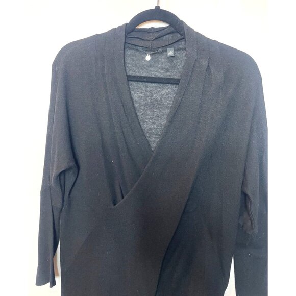 Knitted & Knotted Black Wool Blend Wrap Front V-Neck Sweater Size Large - Picture 5 of 11